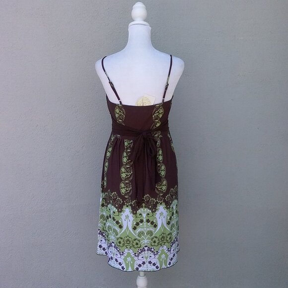 SPEECHLESS Dress Women's Size Med Brown Green Print Built in Bra NEW - Picture 6 of 8